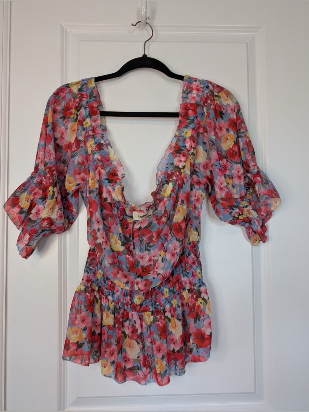 L’AGENCE Women’s Aubriella Off-Shoulder Floral Top Size Medium